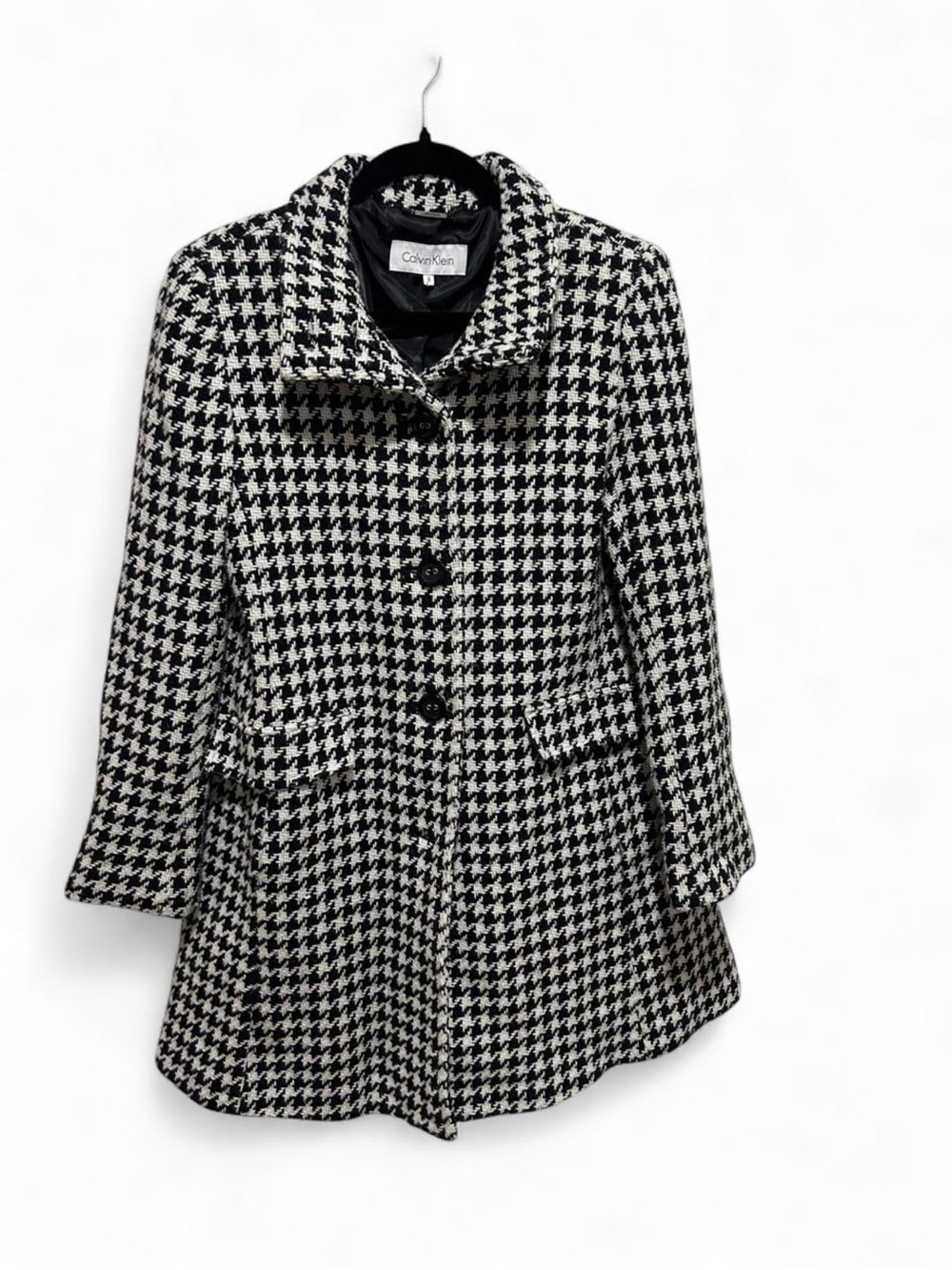 Calvin Klein Black and White Houndstooth Peacoat